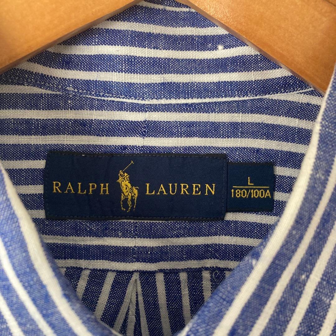 Ralph Lauren ラルフローレン ストライプシャツ　麻リネン　Lサイズ