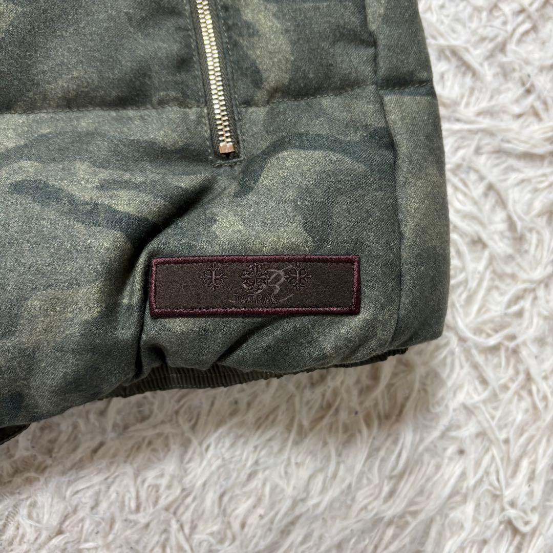 美品　タトラス ダウンジャケット　ベスト　カモフラ　リアルファー　シルク混　L