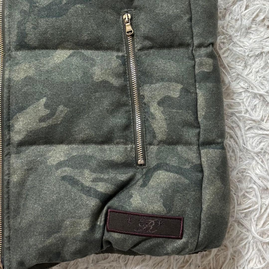 美品　タトラス ダウンジャケット　ベスト　カモフラ　リアルファー　シルク混　L