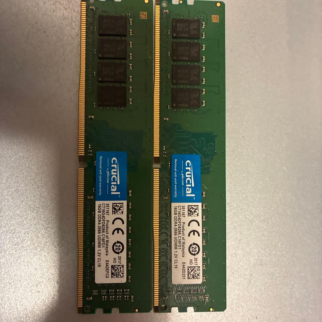 Crucial 16GB2枚 32GB DDR4-2666 UDIMM メモリー