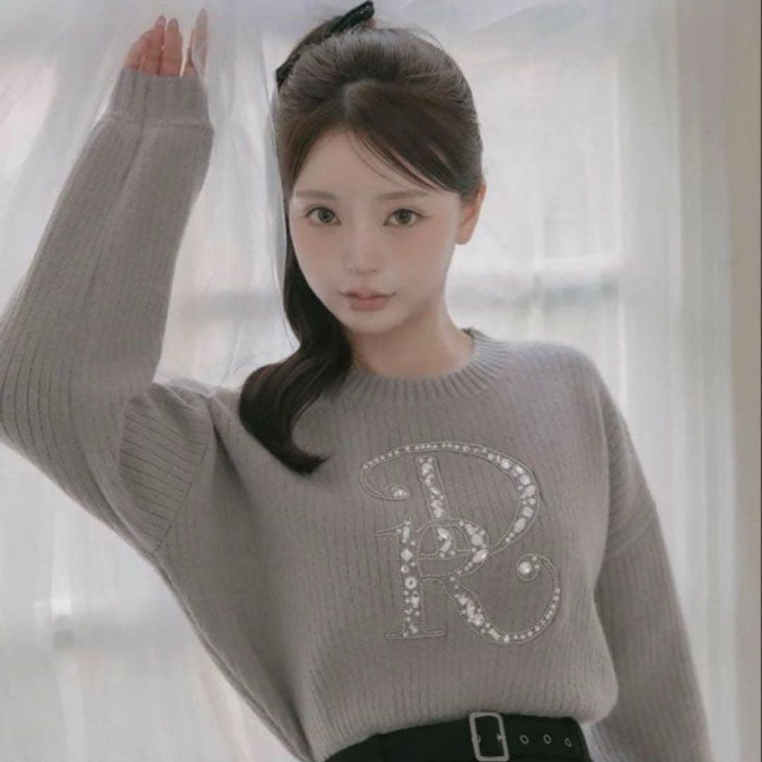 Darich DRビジューボリュームリブニットトップス GRY