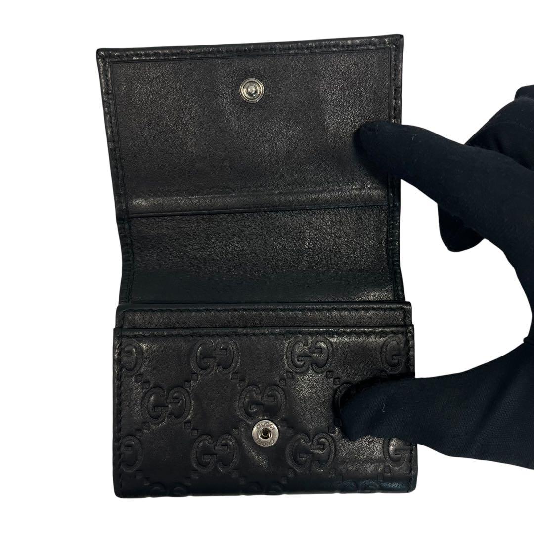 極美✨グッチ 名刺入れ カードケース GGシマ 型押し ブラック レザー