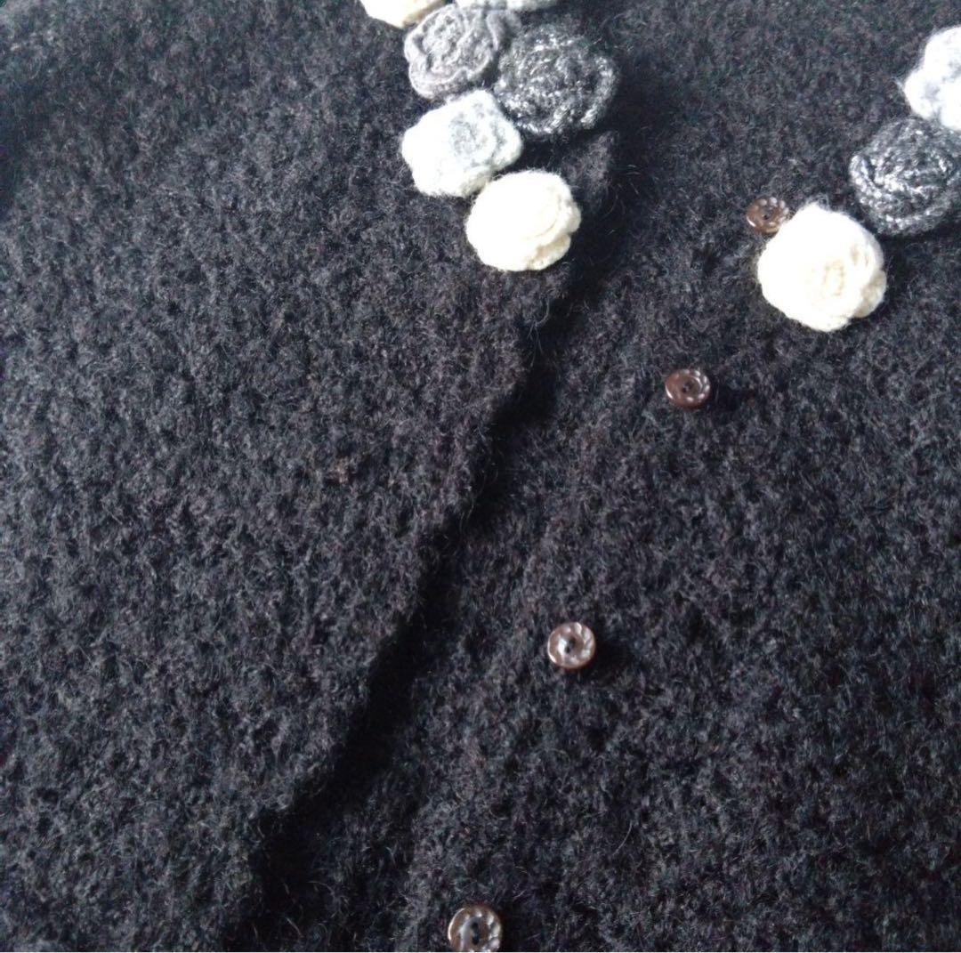 美品　PINK HOUSE モヘア混　花モチーフ 長袖カーディガン