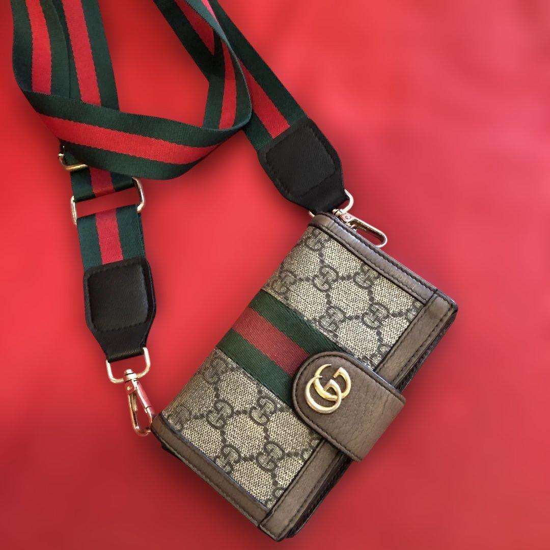 グッチGUCCI スマホケース本物iPhone x xs 希少　社外ストラップ