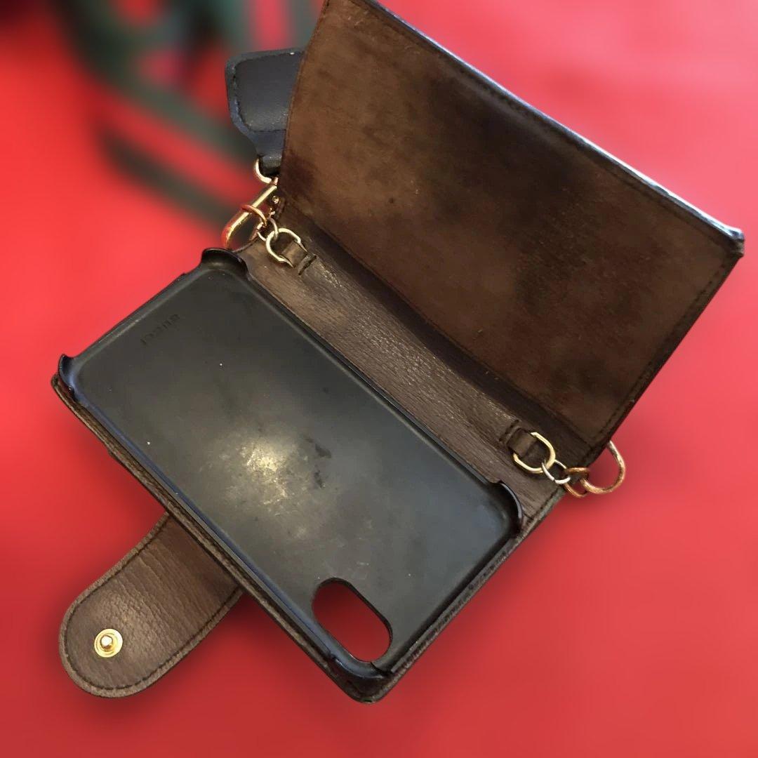 グッチGUCCI スマホケース本物iPhone x xs 希少　社外ストラップ