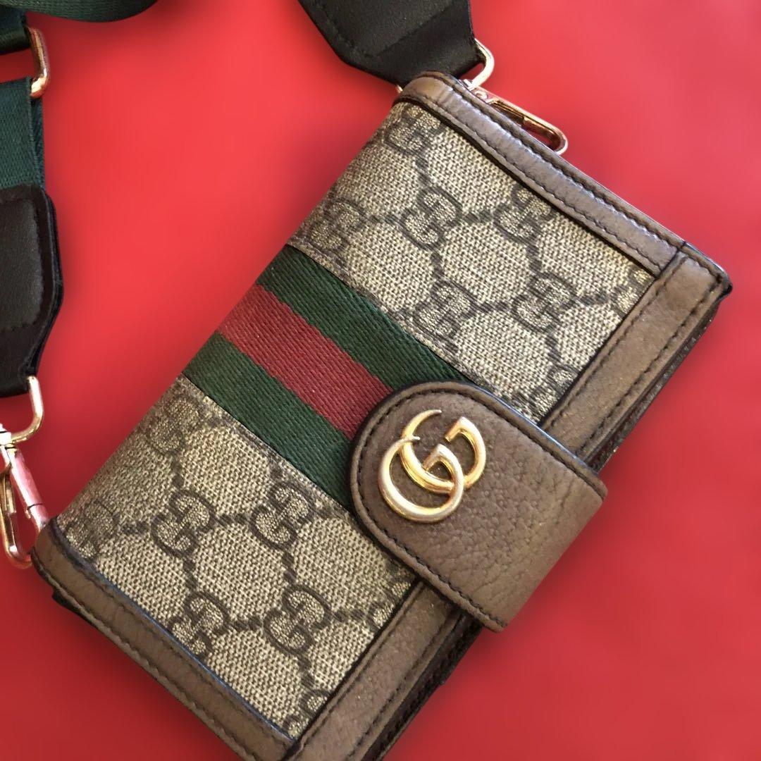 グッチGUCCI スマホケース本物iPhone x xs 希少　社外ストラップ