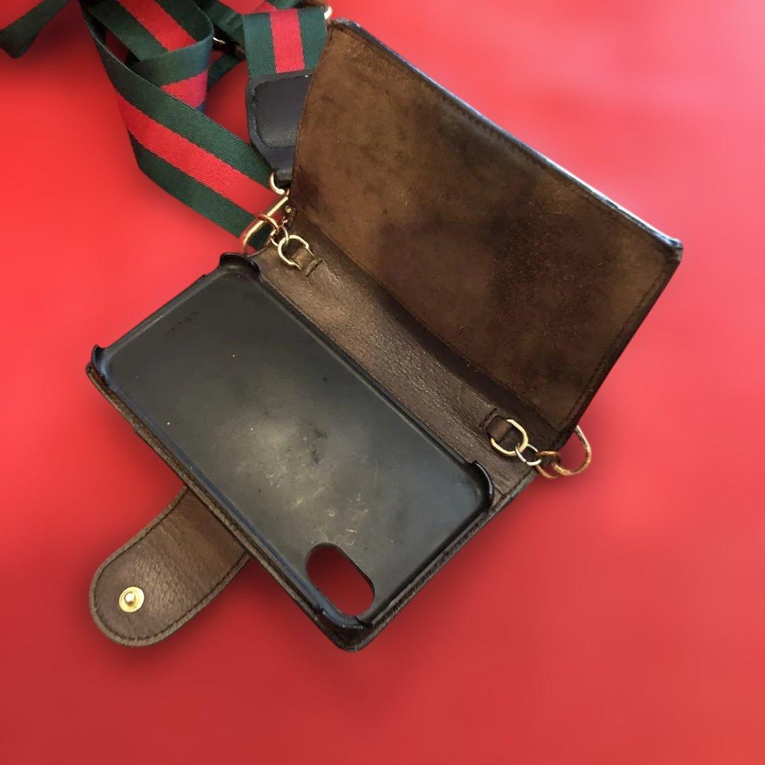 グッチGUCCI スマホケース本物iPhone x xs 希少　社外ストラップ