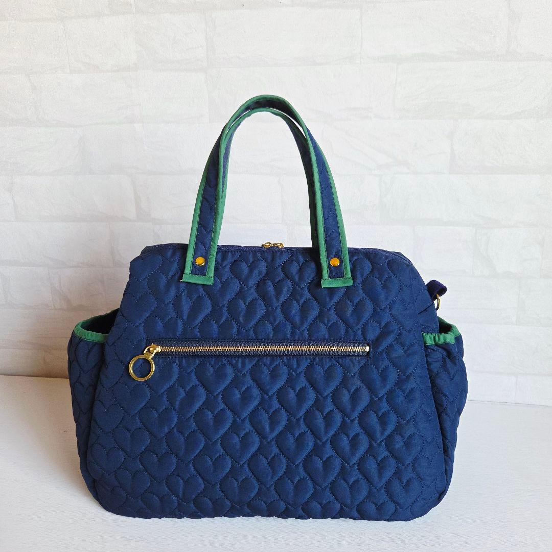 マチャ抹茶様　ポケットいっぱいトートバッグ(L)　ネイビー×グリーン