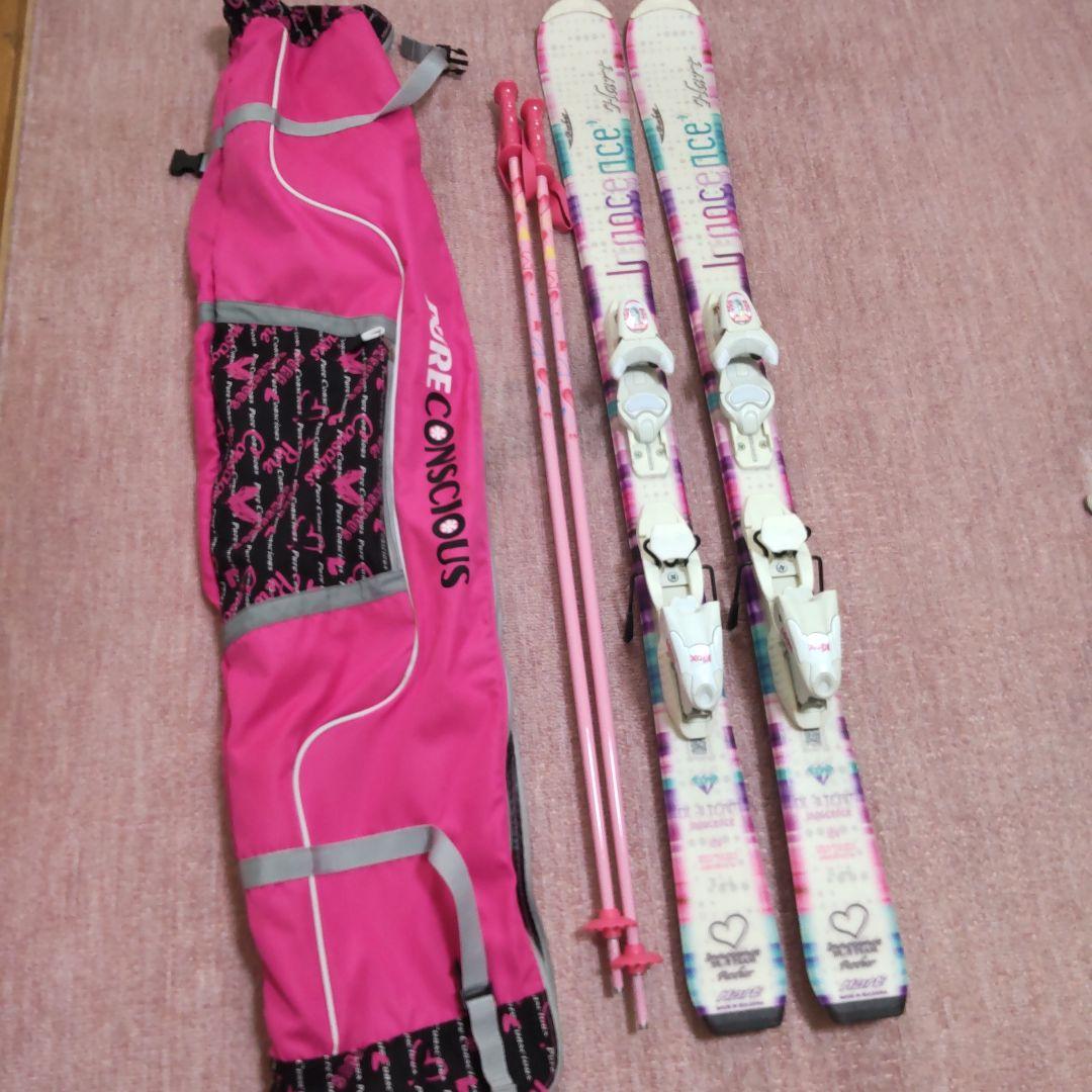 スキー板120cm　ビンディング付き　ストック100cm　スキー袋