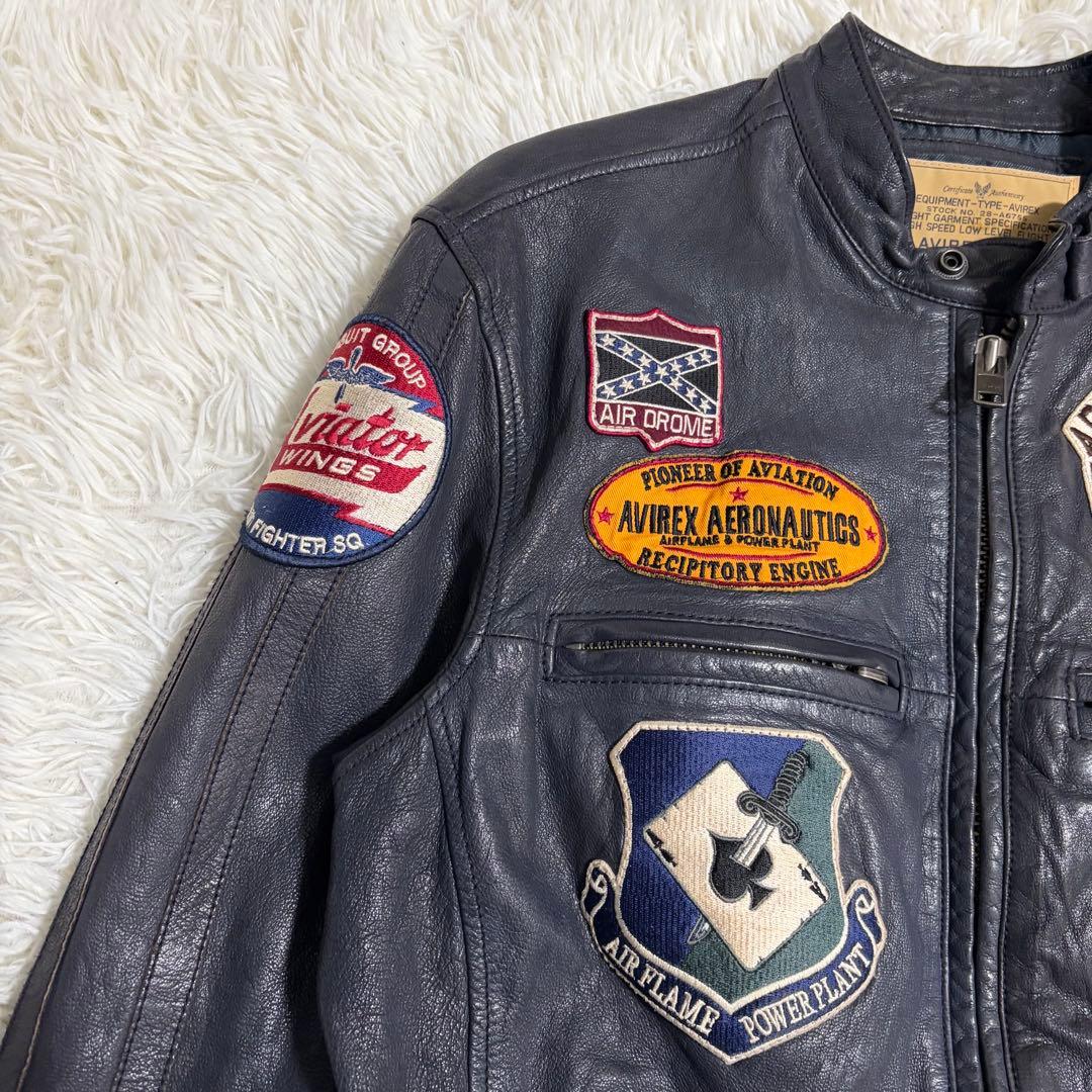 AVIREX マルチワッペン ゴートスキン シングルライダースジャケット L