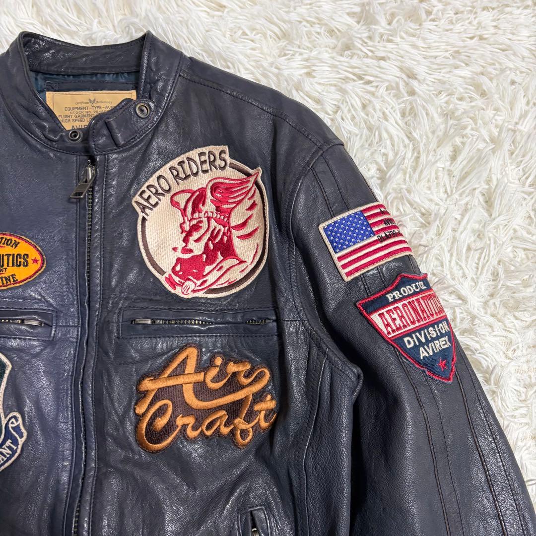 AVIREX マルチワッペン ゴートスキン シングルライダースジャケット L