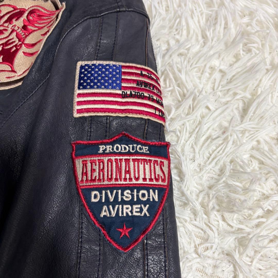 AVIREX マルチワッペン ゴートスキン シングルライダースジャケット L
