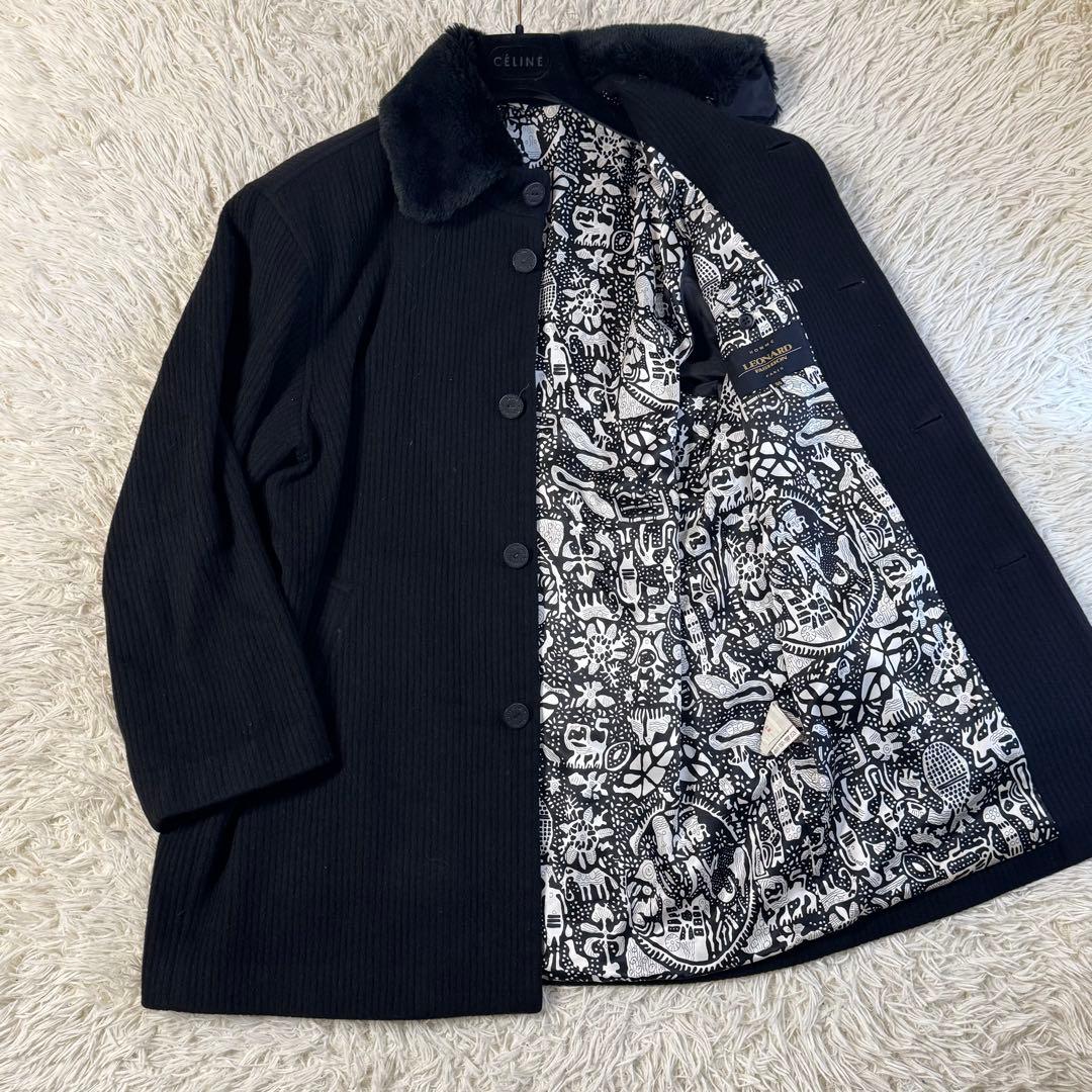 【美品】レオナール　カシミヤ100％　ロングコート　襟ボア　サイズ50