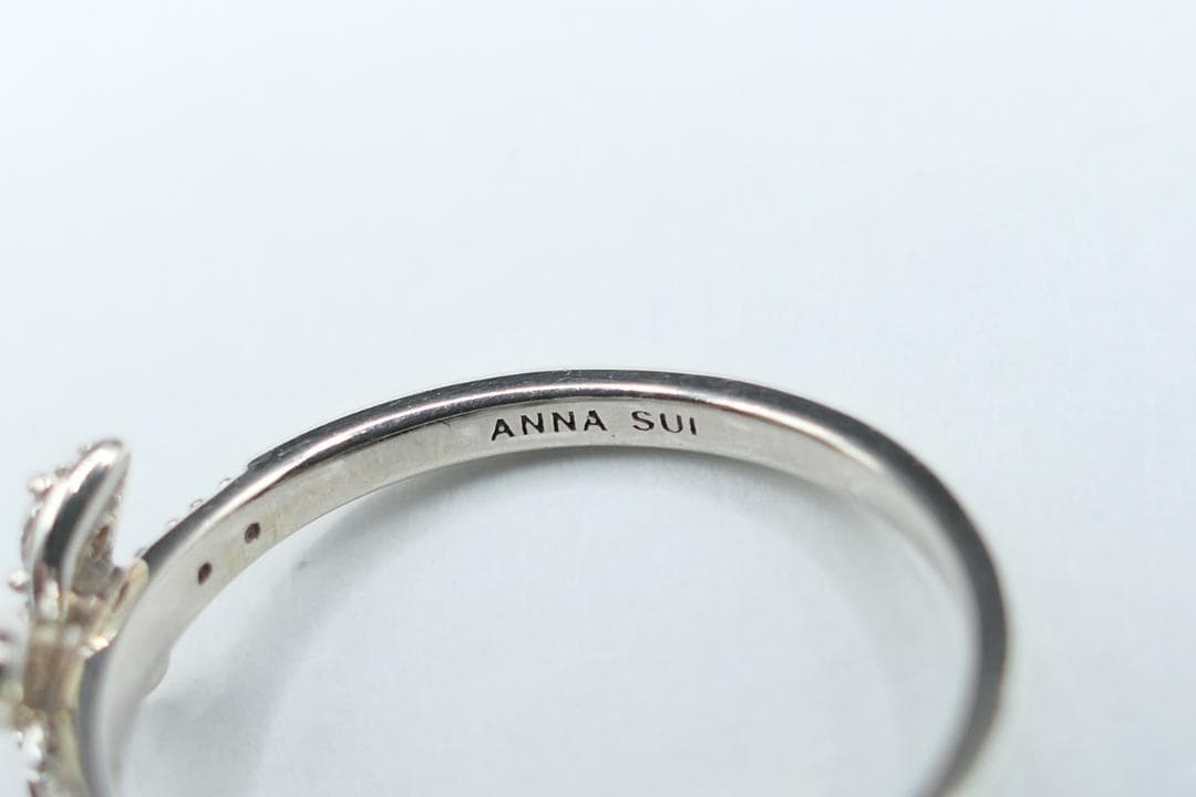 極美品　13号　ANNA SUI　アナスイ　ジルコニア　リング　指輪　蝶　四葉