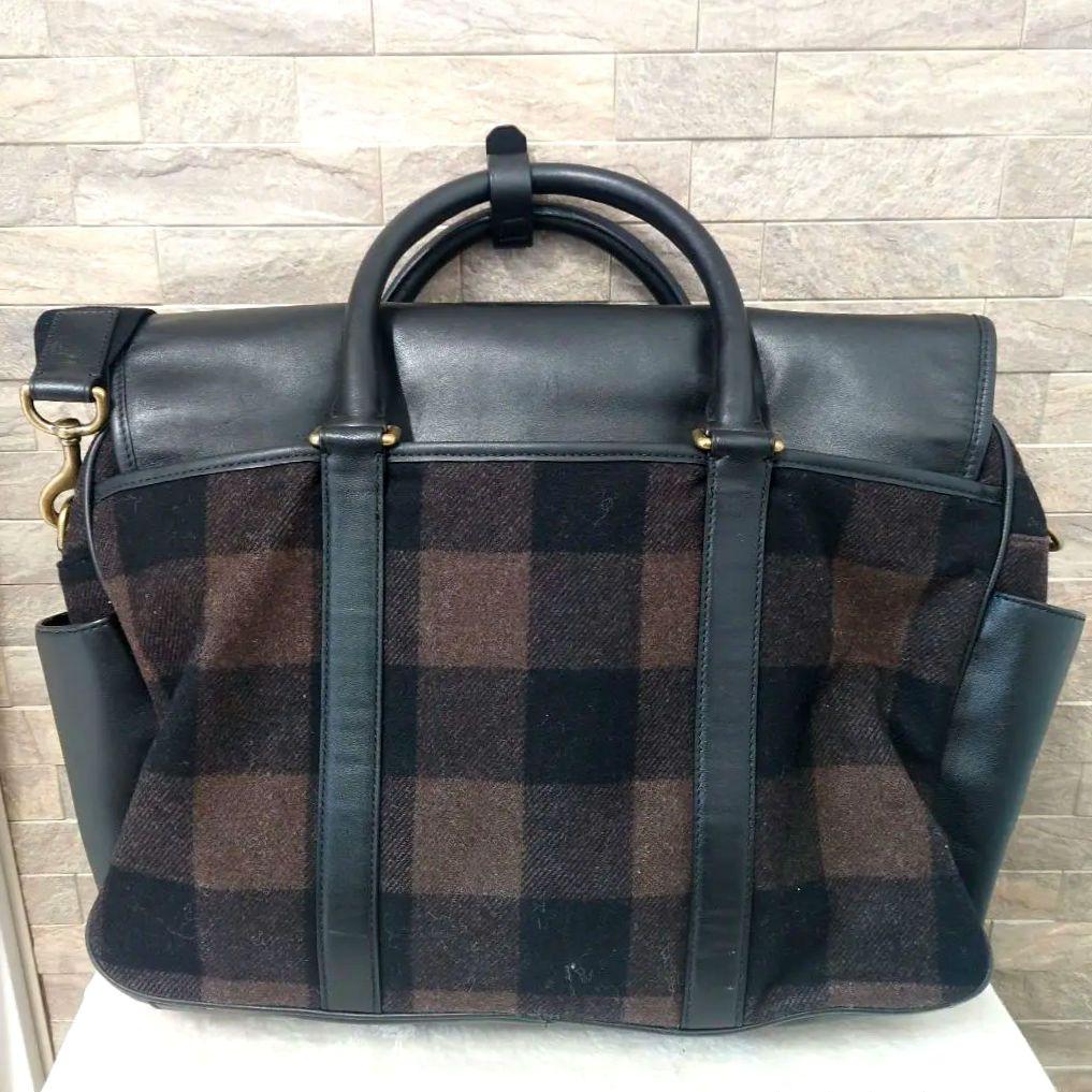 COACH　コーチ　ウール×レザー　2WAY　ショルダーバッグ　ビジネスバッグ