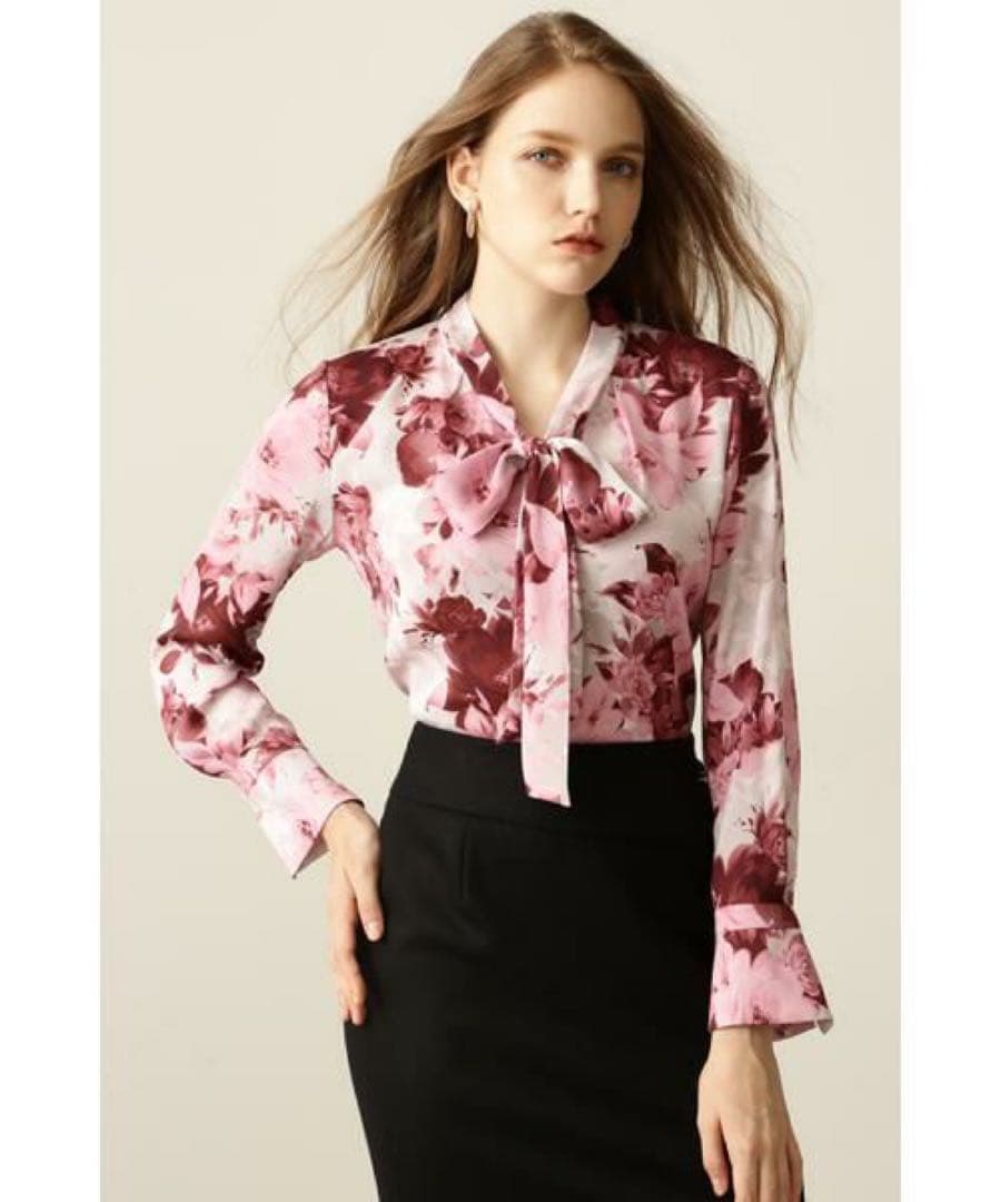PINKY&DIANNE ピオニープリントボウタイリボンブラウス