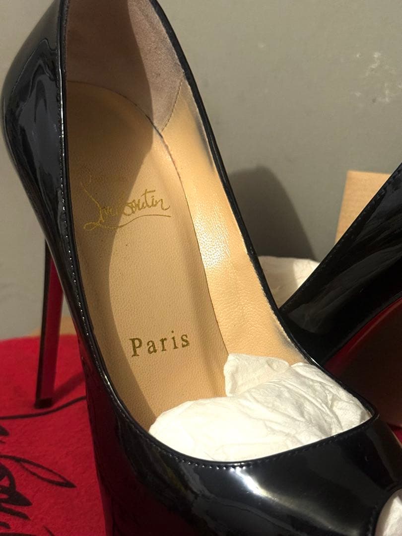 美品Christian Louboutin ブラック オープントゥ ハイヒール