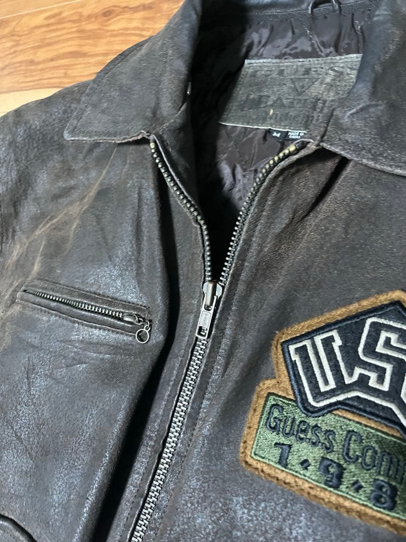 【希少】guess leather レザージャケット ヴィンテージ ワッペン
