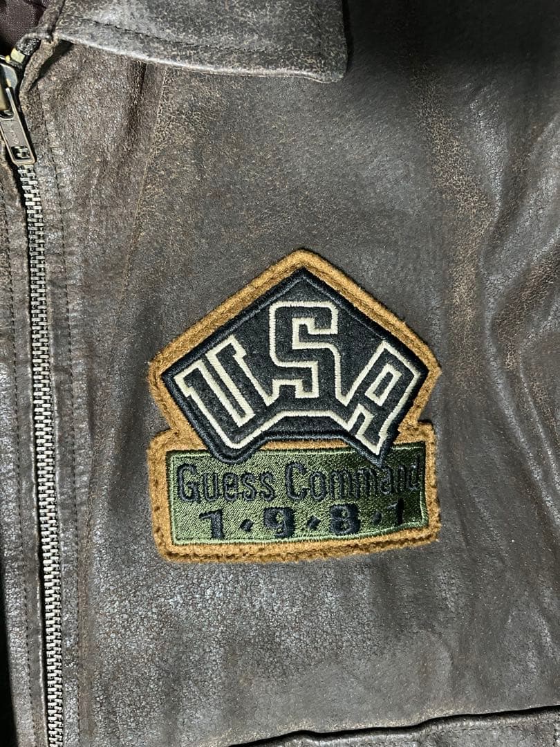 【希少】guess leather レザージャケット ヴィンテージ ワッペン