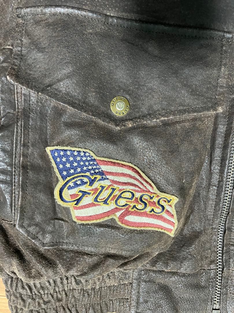 【希少】guess leather レザージャケット ヴィンテージ ワッペン