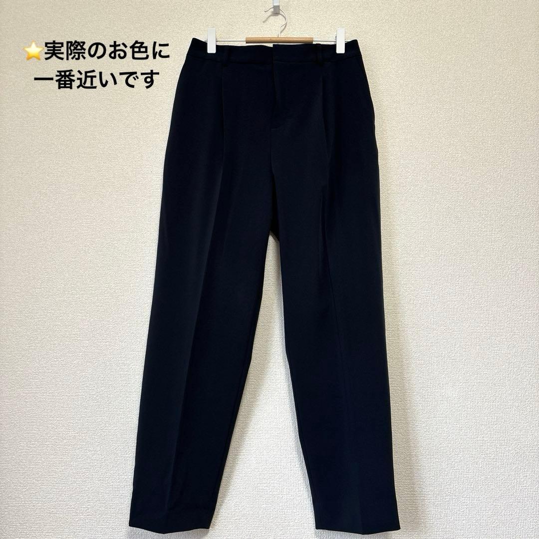 極美品✨インディヴィ パンツスーツ セットアップ ノーカラー LL・XL 紺色