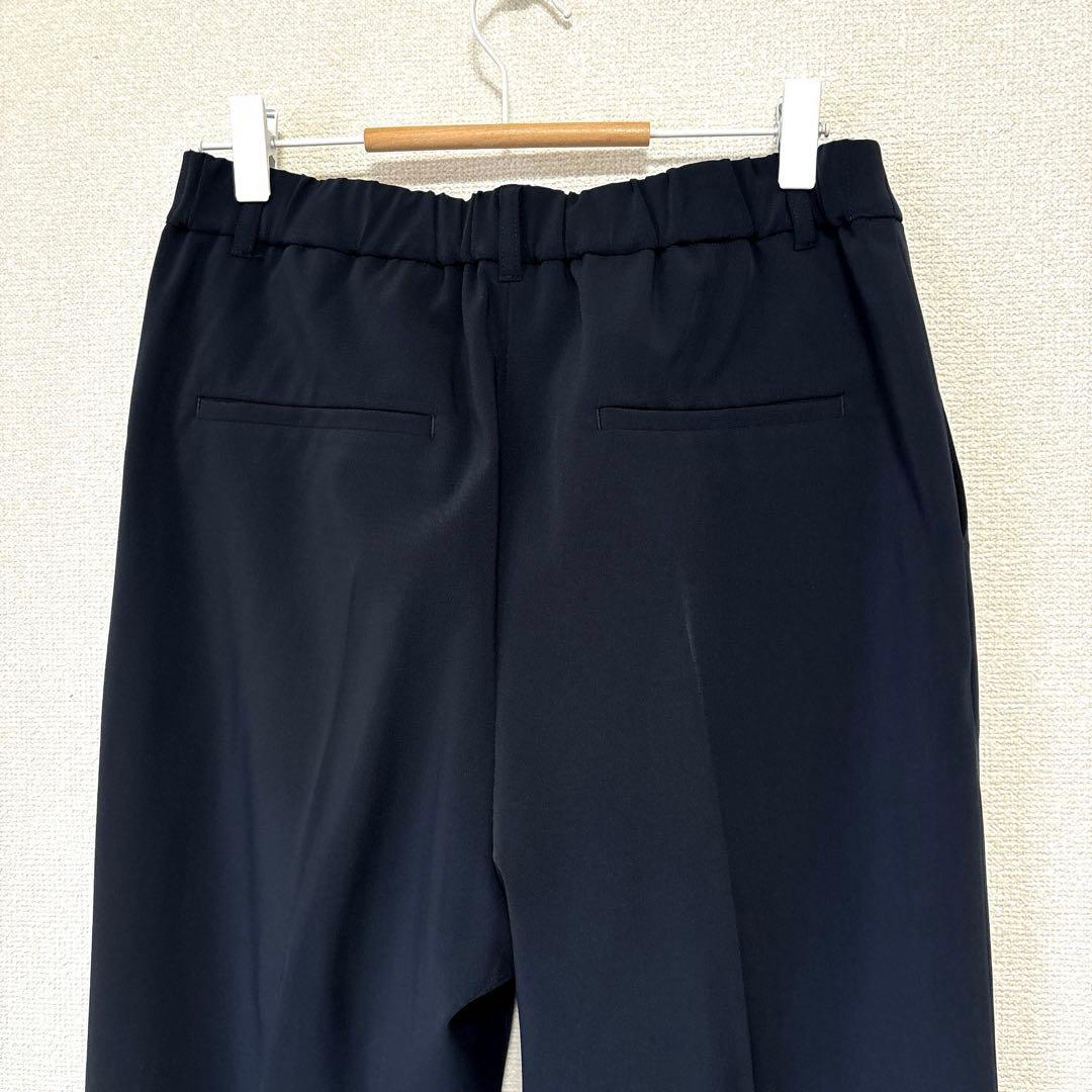 極美品✨インディヴィ パンツスーツ セットアップ ノーカラー LL・XL 紺色