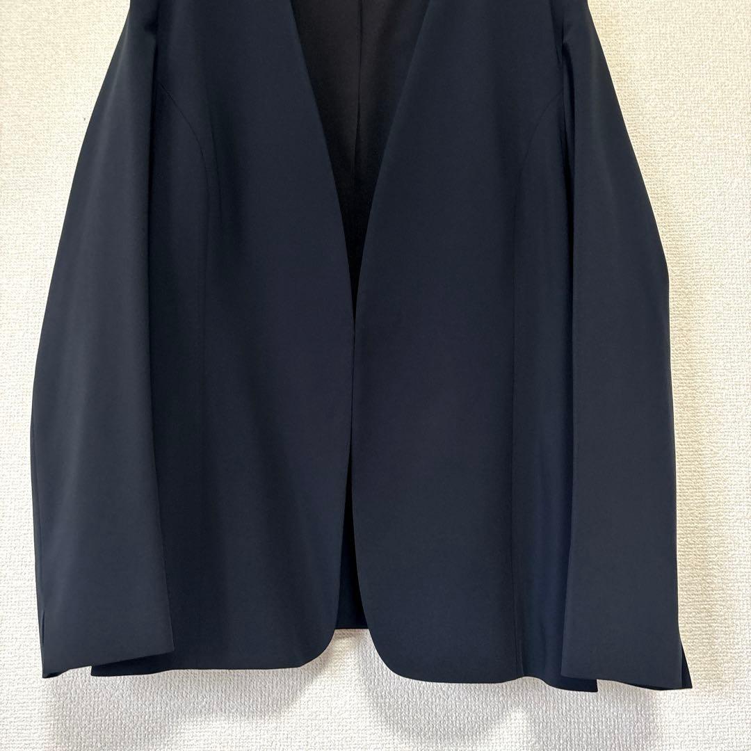 極美品✨インディヴィ パンツスーツ セットアップ ノーカラー LL・XL 紺色