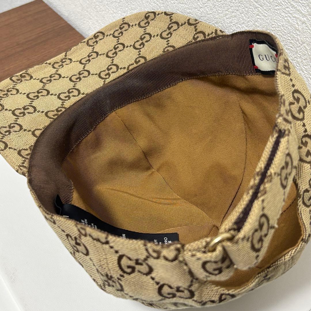 グッチ GGキャンバス ロゴパッチ キャップ ブラウン サイズL【中古】