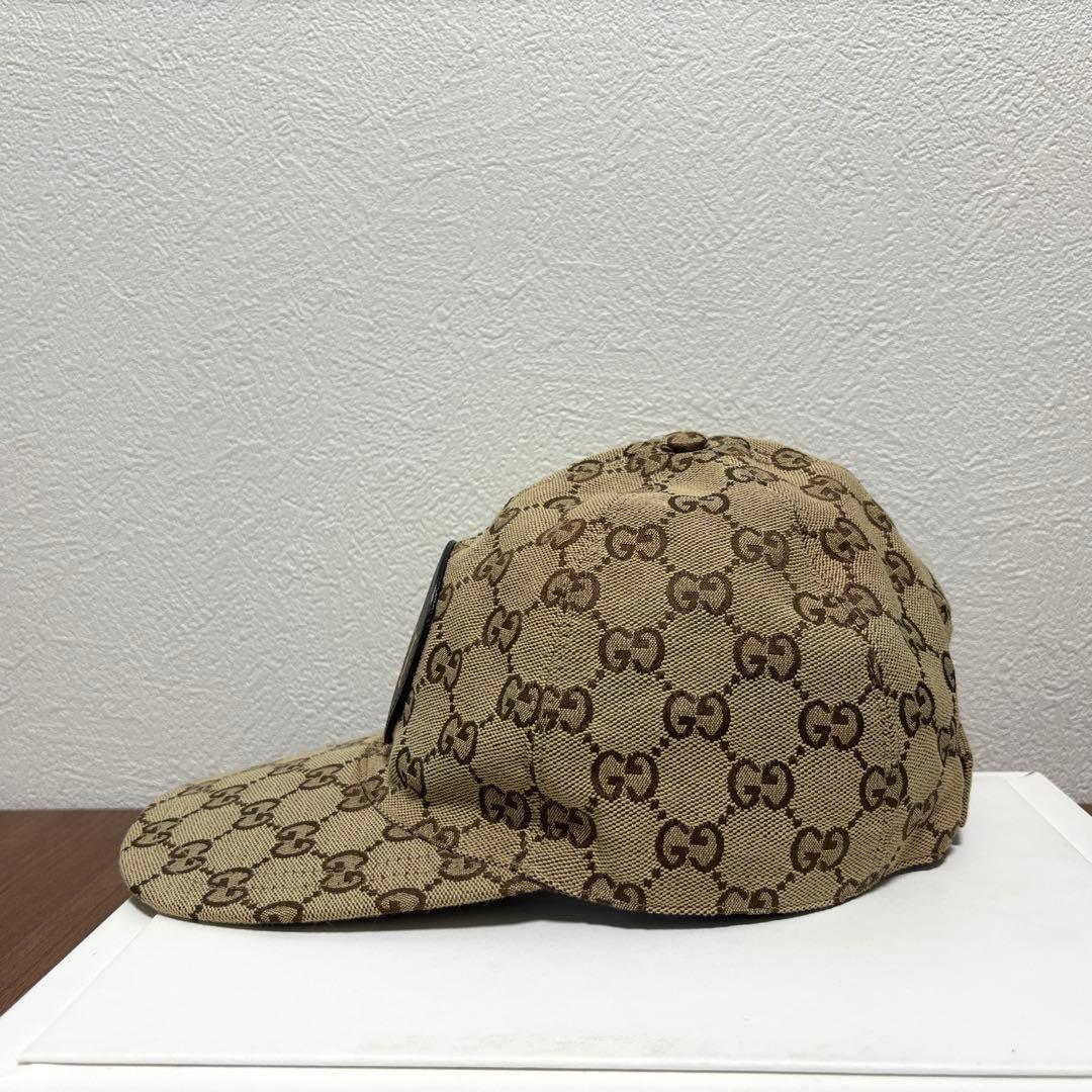 グッチ GGキャンバス ロゴパッチ キャップ ブラウン サイズL【中古】