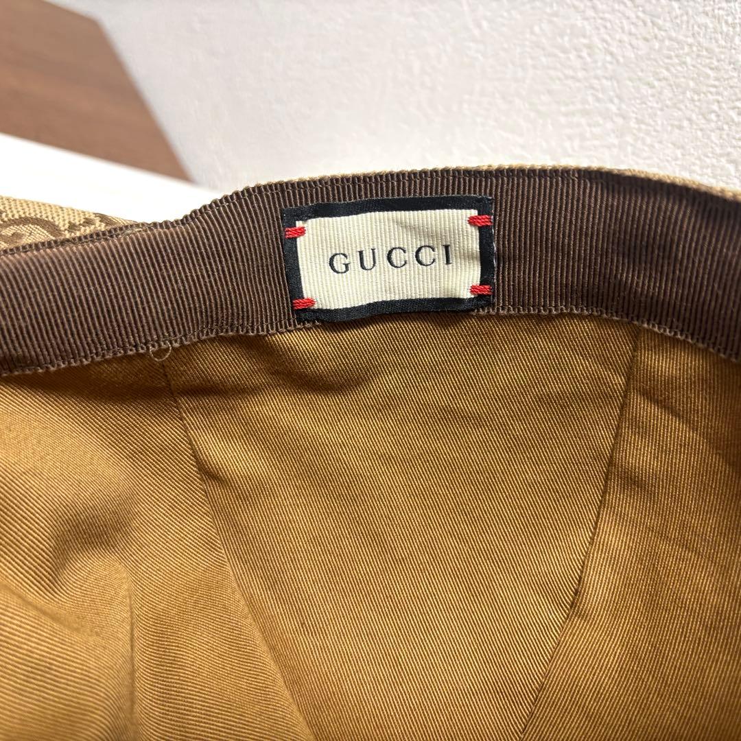 グッチ GGキャンバス ロゴパッチ キャップ ブラウン サイズL【中古】