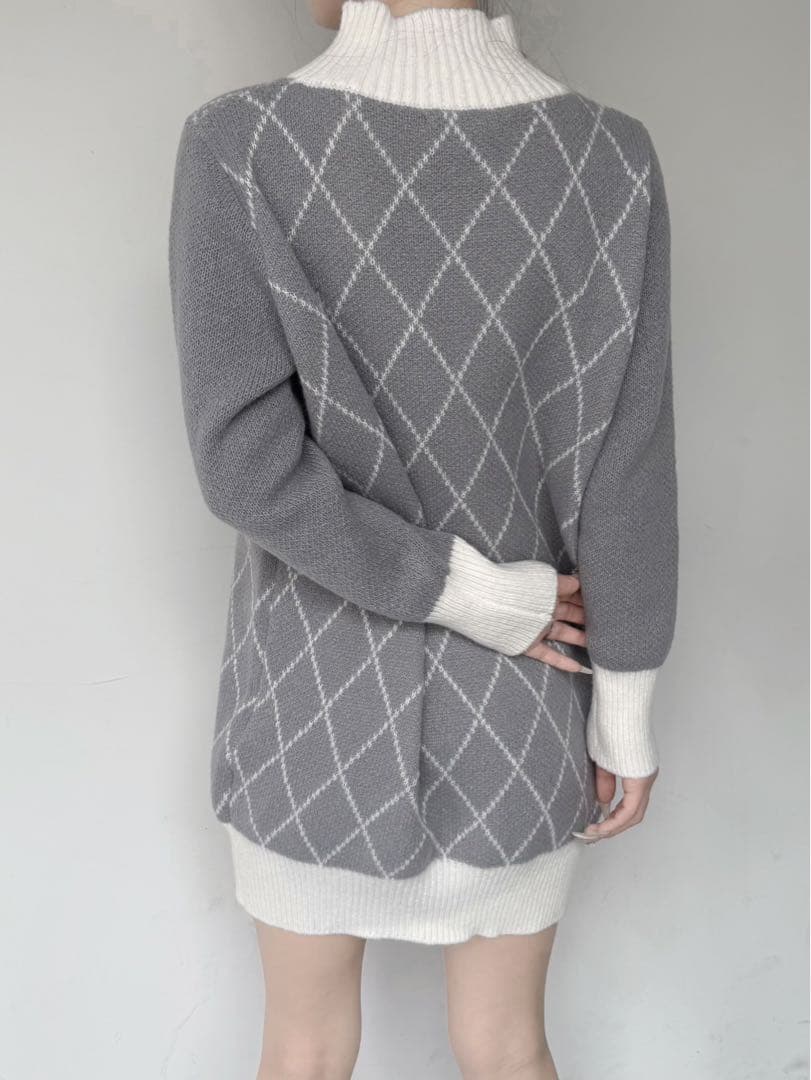 ワンピース diagonal check papillon knit op Lumignon