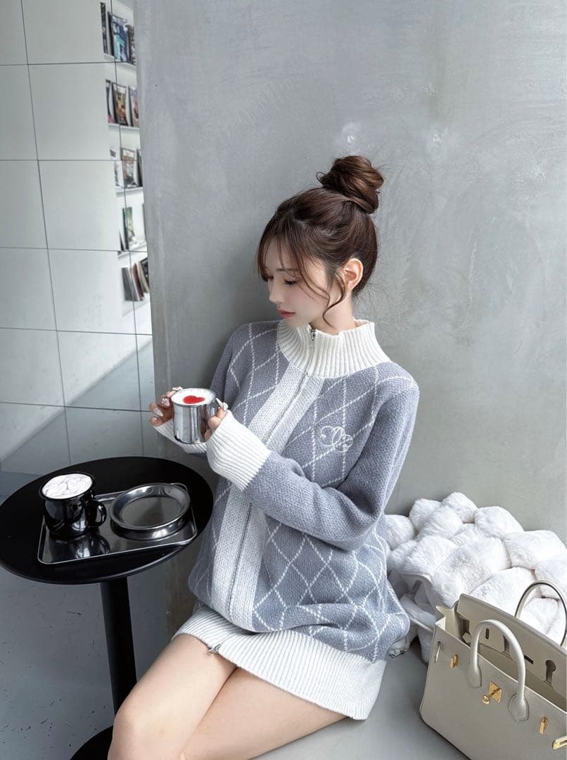 ワンピース diagonal check papillon knit op Lumignon