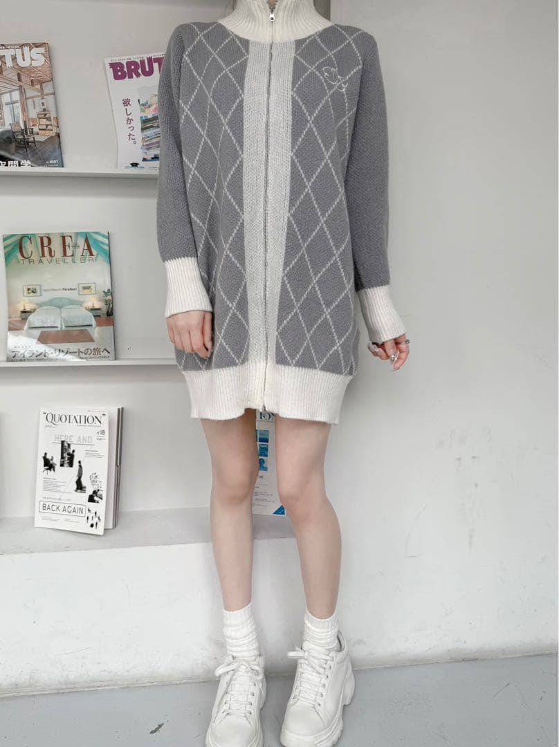 ワンピース diagonal check papillon knit op Lumignon