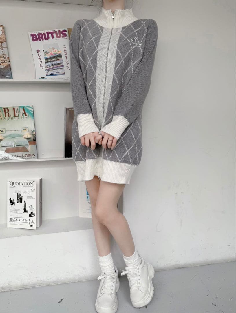 ワンピース diagonal check papillon knit op Lumignon