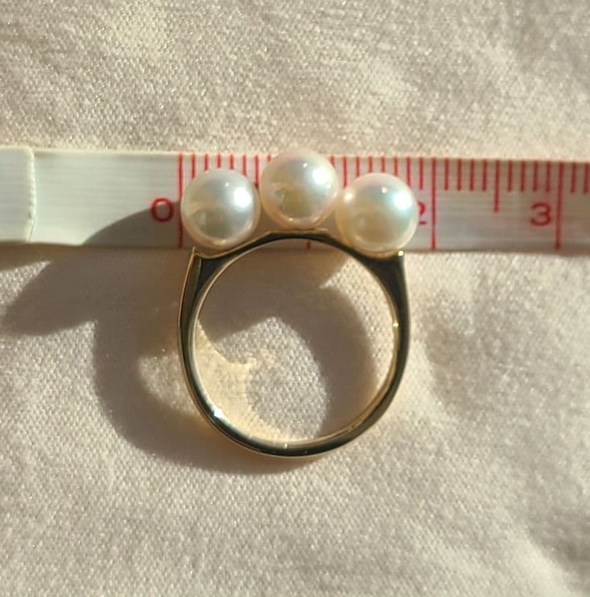 あこや真珠 K10 3連 パールリング 9号