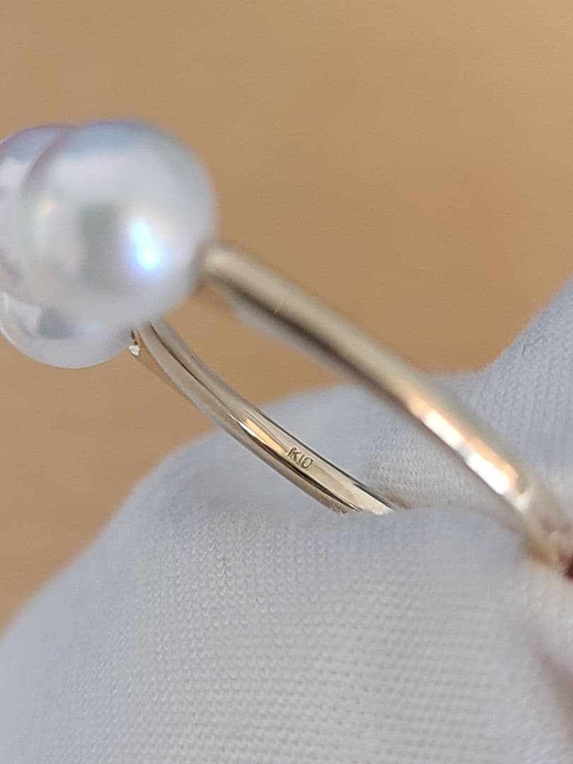 あこや真珠 K10 3連 パールリング 9号