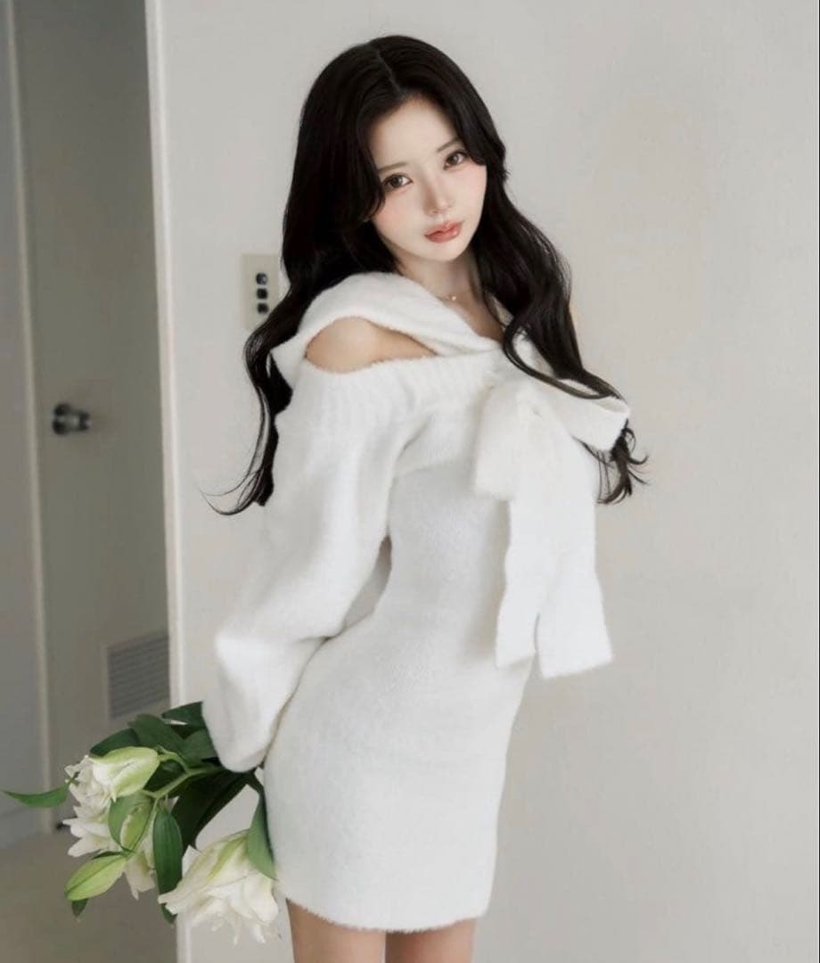 Darich♡フーディーオフショルニットミニワンピース♡ホワイト　ダーリッチ