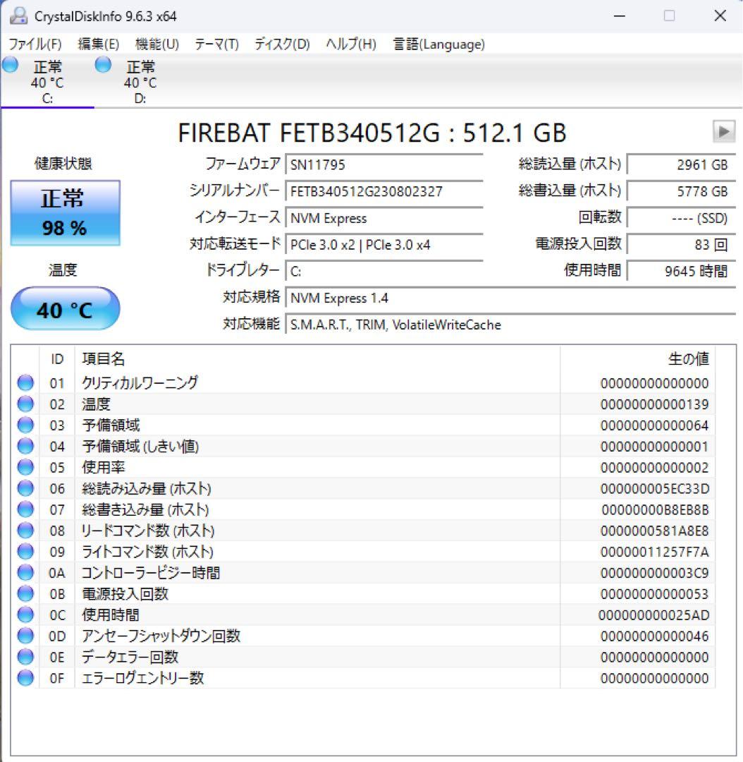 ミニPC (N100、32GB RAM、512G SSD + 2TB SSD)