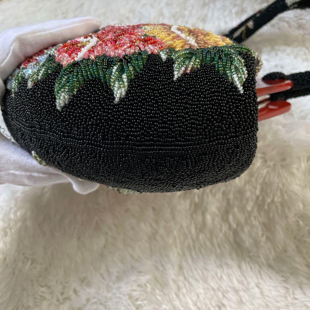 【人気！美品】 ビーズバッグ　手刺繍　総柄　花柄　総ビーズバッグ　和装　がま口