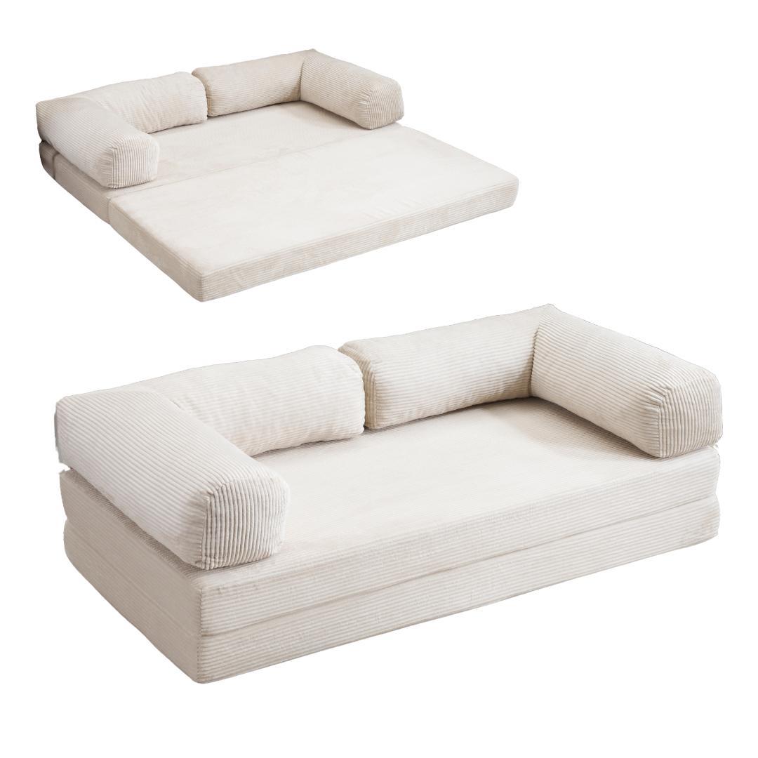 巡査部長★【ベージュ】ソファベッド 組立て不要 二人/三人掛け コンパクト