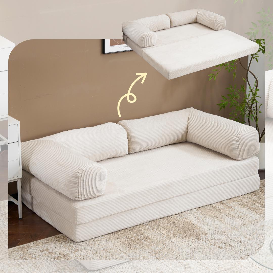 巡査部長★【ベージュ】ソファベッド 組立て不要 二人/三人掛け コンパクト