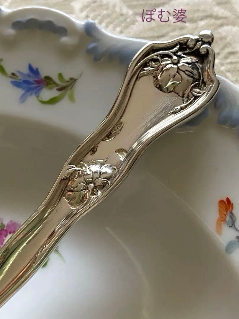 【リード＆バートン】純銀 バターナイフ 4本／アールヌーヴォー「深彫／野ばら」