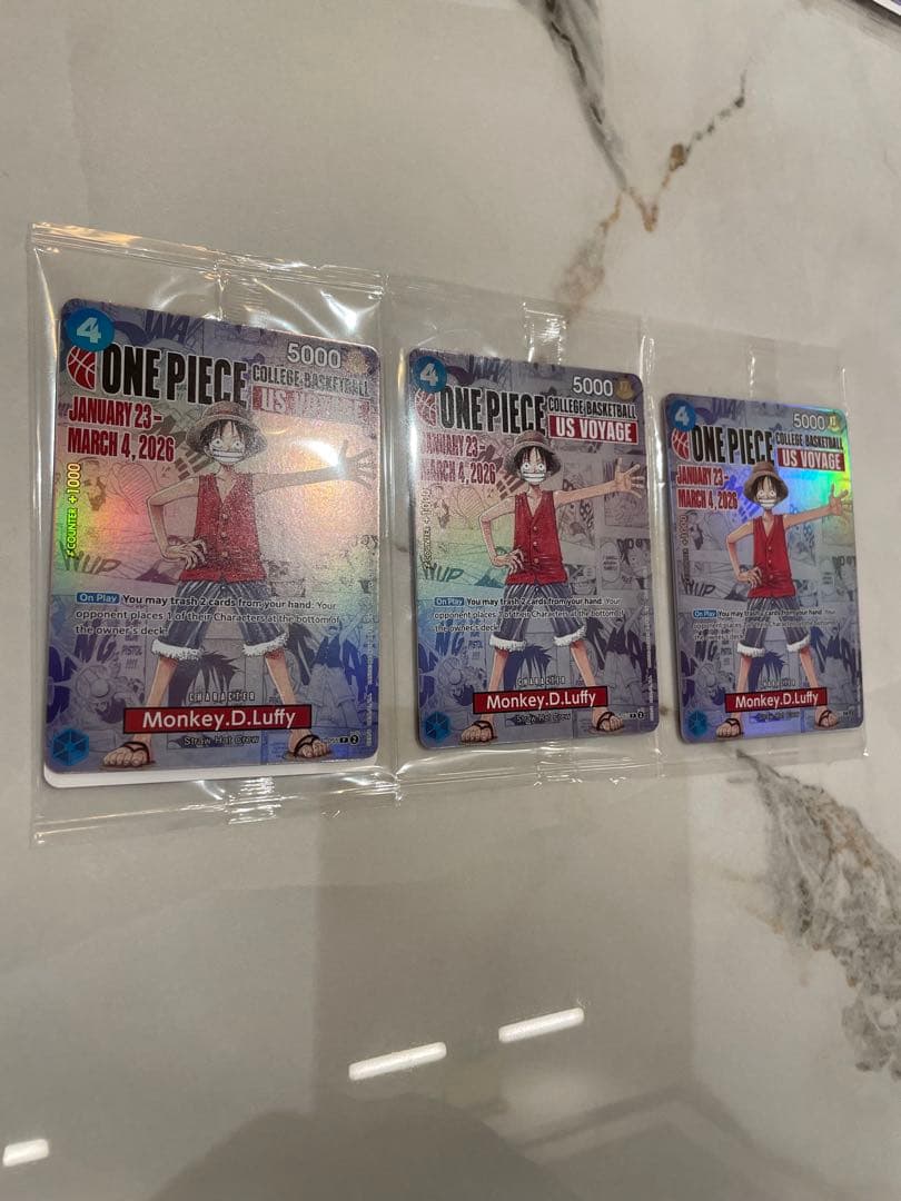 ワンピース モンキー・D・ルフィ アメリカ大学バスケ限定プロモ 未開封　3パック