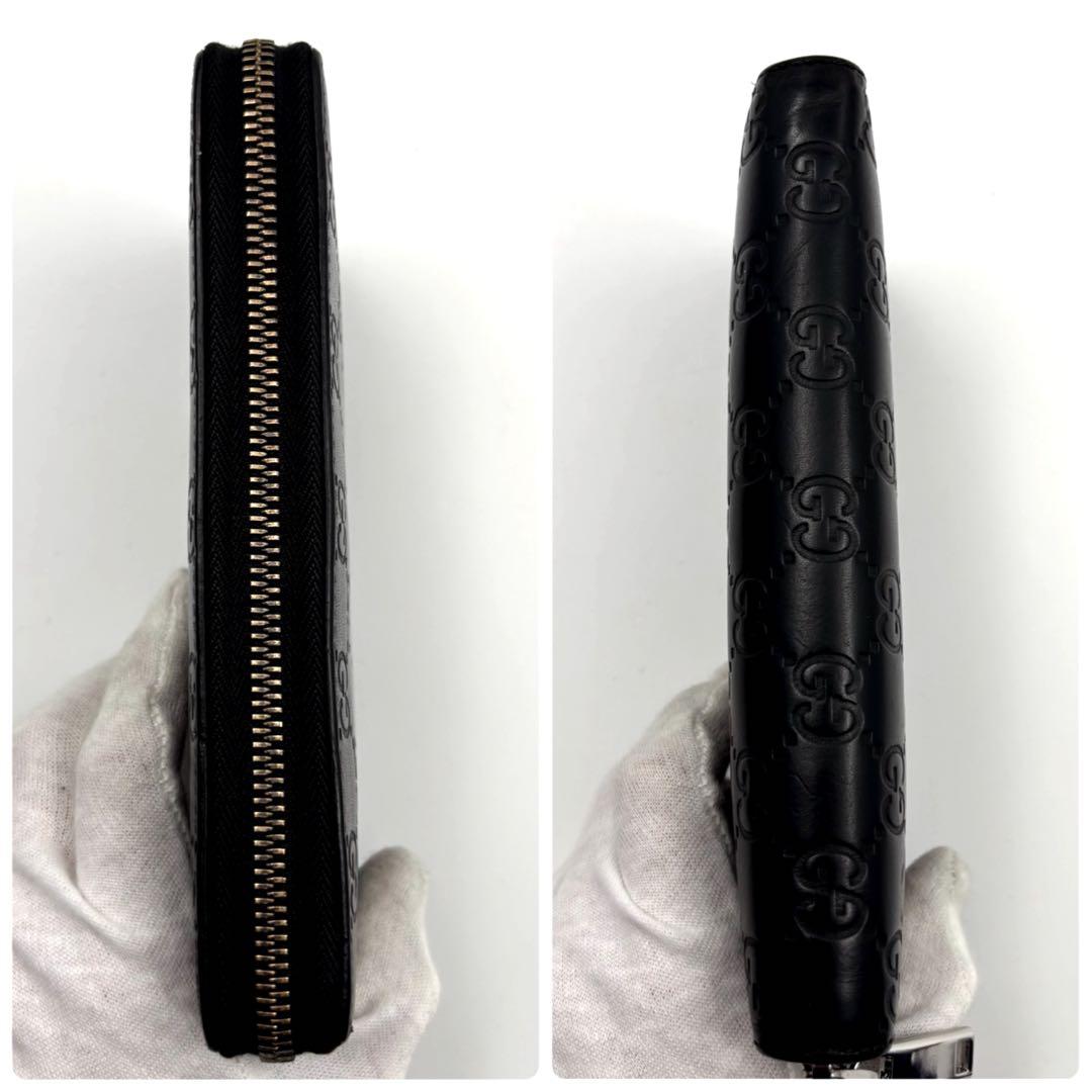 美品　グッチ　長財布　シマレザー　GG柄　ラウンドファスナー　ブラック　黒　箱付