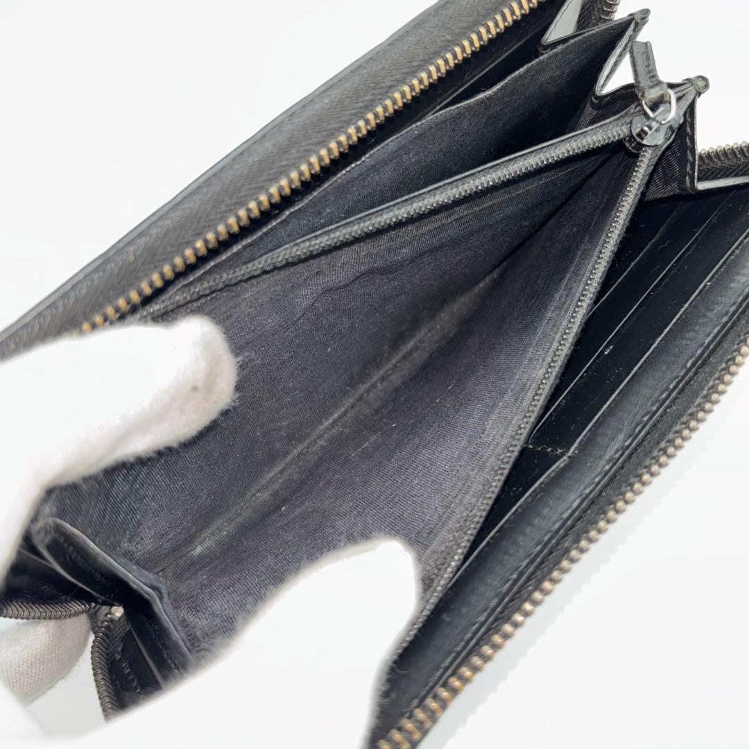 美品　グッチ　長財布　シマレザー　GG柄　ラウンドファスナー　ブラック　黒　箱付