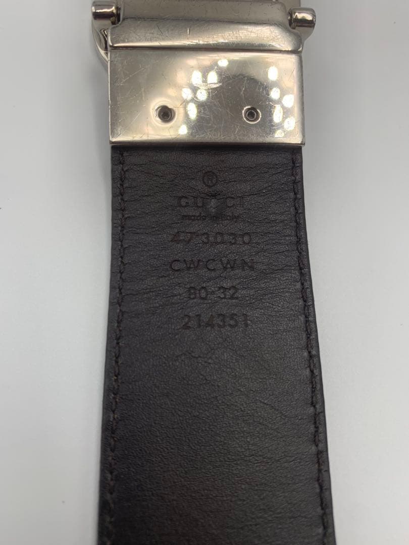 GUCCI グッチ シマ GG柄 リバーシブル ベルト バックルブラック レザー