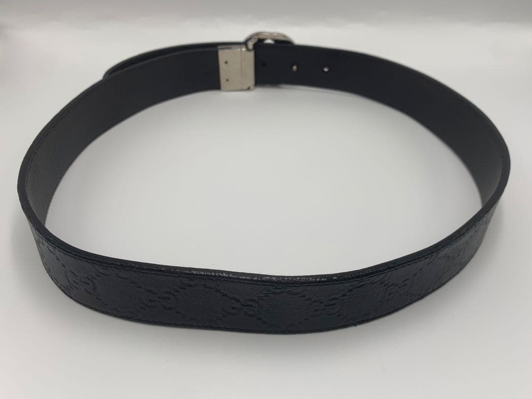 GUCCI グッチ シマ GG柄 リバーシブル ベルト バックルブラック レザー