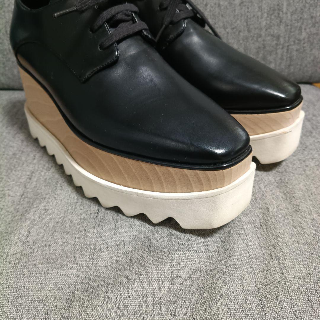 ステラマッカートニー エリス ブラックレザー 厚底レースアップシューズ 36