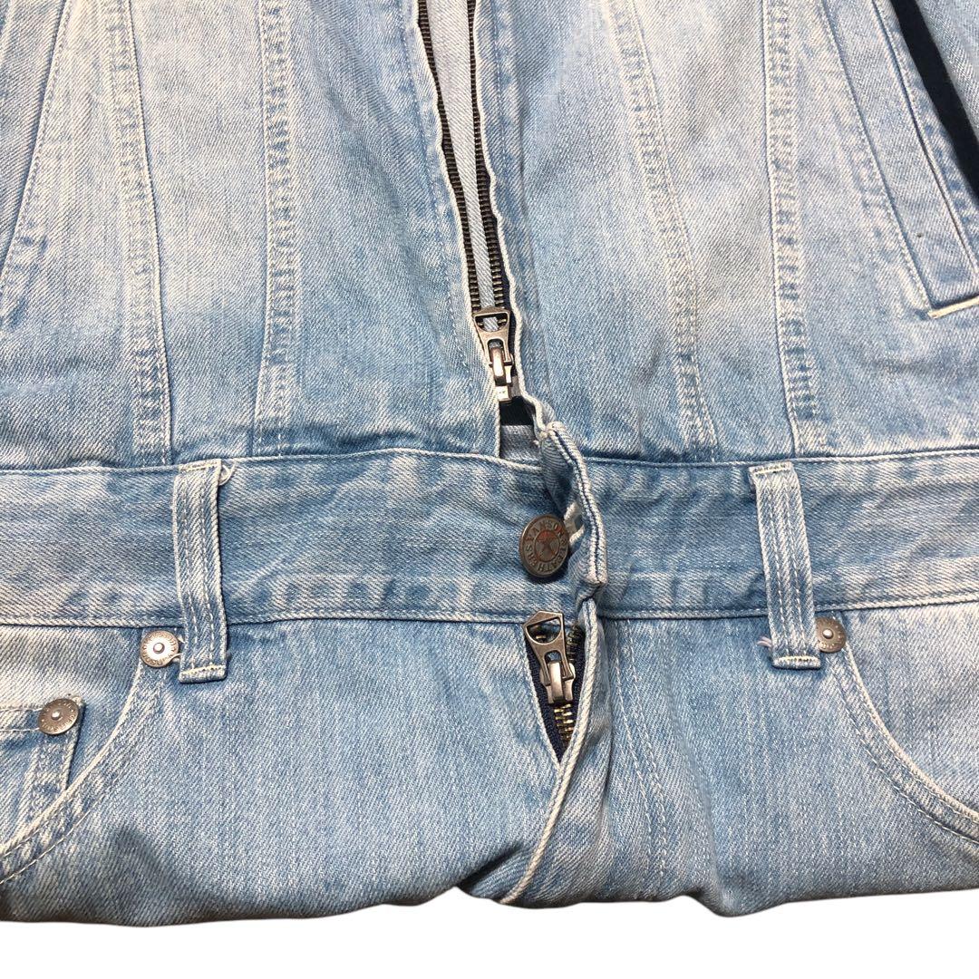 即納　vanson 刺繍入りライトブルー　デニムつなぎ　オールイン