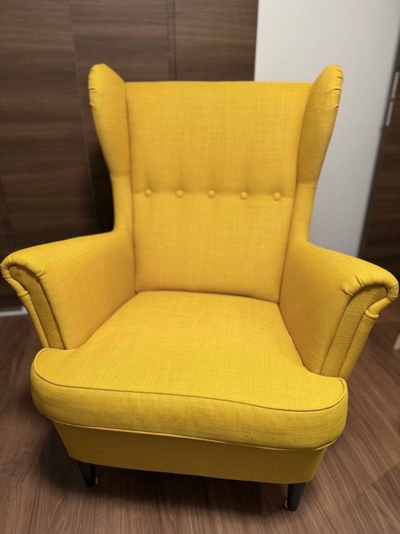 HM0812IKEA ストランドモン イエロー ウィングチェアオットマン付
